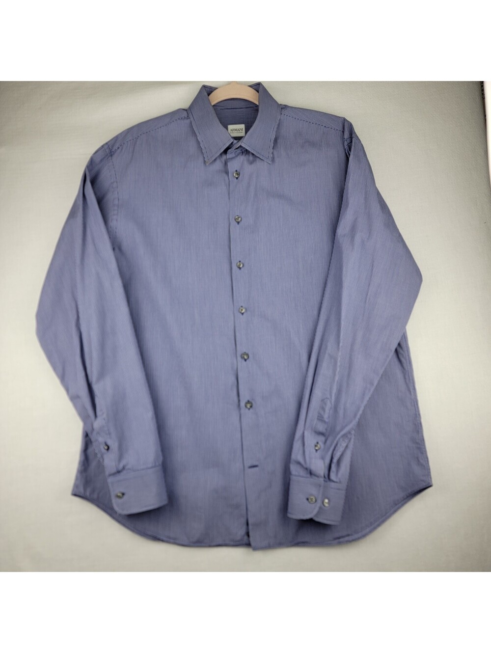 Armani Collezioni Men Large Navy Plaid Button-Up Cotton Dress Shirt TROY AIKMAN